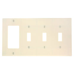 Leviton, P326-T, 4-Gang 3-Toggle Decora/GFCI Device Combination Wallplate, Light Almond
