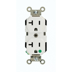 Leviton 8300-W Duplex Receptacle Outlet, Extra Heavy-Duty Hospital Grade, Smooth Face, 20 Amp, 125 Volt, Back or Side Wire, NEMA 5-20R, 2-Pole, 3-Wire, Self-Grounding