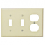 Leviton, 86021, 3 Gang 1 Duplex Receptacle 2 Toggle Switch, Ivory, Wall Plate