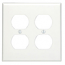 Leviton, 88016, 2 Gang 2 Duplex Receptacle, White, Plastic, Wall Plate