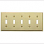 Mulberry, 64075, 5 Gang 5 Toggle Switch, Polished Brass, Wall Plate